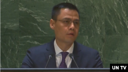 Ông Đặng Hoàng Giang, Đại sứ Việt Nam tại Liên Hiệp Quốc, phát biểu hôm 22/2/2023. Photo UN Web TV.