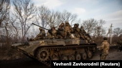 Xe tăng Ukraine ở vùng Bakhmut, ngày 11/02/2023.