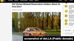 Một bài báo về VinFast VF8 trên trang dot.LA hôm 13/12/2022.