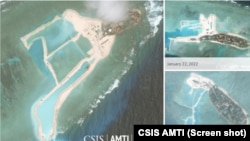 Ảnh vệ tinh của chương trình Sáng kiến Minh bạch Hàng hải châu Á của CSIS (từ trái theo chiều kim đồng hồ) cho thấy các hoạt động nâng cấp tại Đảo Phan Vinh (chụp ngày 11/2), Đảo Nam Yết (22/1) và Đảo Sơn Ca (7/3).