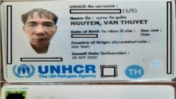 Thẻ tỵ nạn của Nguyễn Văn Thuyết do Cao Ủy Tỵ Nạn Liên Hiệp Quốc cấp
