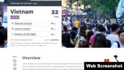 Báo cáo của Freedom House về Tự do Internet ở Việt Nam năm 2022.