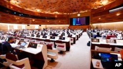 Một phiên họp của Hội đồng Nhân quyền LHQ ở Geneva, ngày 2/3/2022. 