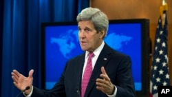 Ngoại trưởng Mỹ John Kerry trình bày Báo cáo 2015 về tình hình nhân quyền tại Bộ Ngoại giao ở Washington, ngày 13/4/2016.