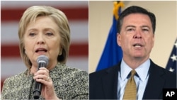 Ứng cử viên tổng thống Hillary Clinton của Ðảng Dân chủ (trái) và Giám đốc FBI, ông James Comey.