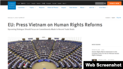 HRW kêu gọi EU gây sức ép để Việt Nam cải cách nhân quyền, ngày 18/02/2020. Photo HRW. Hình minh họa.