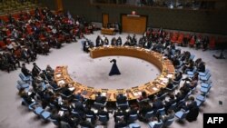 اقوام متحدہ کی سلامتی کونسل کے اجلاس میں غزہ میں فوری جنگ بندی سے متعلق الجزائر کی پیش کردہ قرار داد امریکہ نے ویٹو کر دی، فوٹو اے ایف پی ۔ 20 فروری 2024