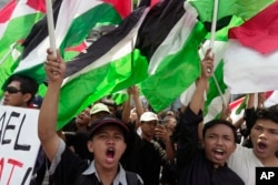 جکارتہ انڈو نیشیا میں فلسطینیوں کے ساتھ یک جہتی کا ایک مظاہرہ فوٹو اے پی 20 اکتوبر 2023